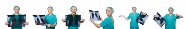 Mulher médico examinando imagem de raios-x — Fotografia de Stock