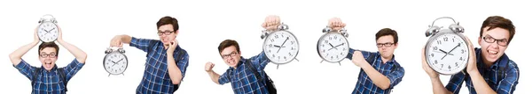 Student mist zijn studie deadlines op wit — Stockfoto