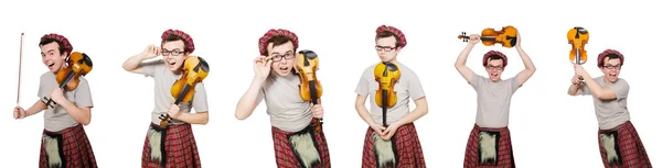 Divertente scotsman con violino su bianco — Foto Stock