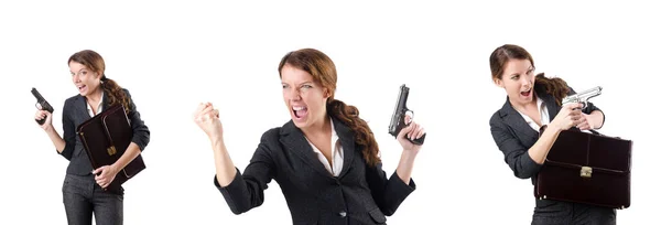 Женщина-бизнес с пистолетом — стоковое фото