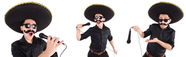 Hombre divertido con sombrero mexicano sombrero aislado en blanco — Foto de Stock