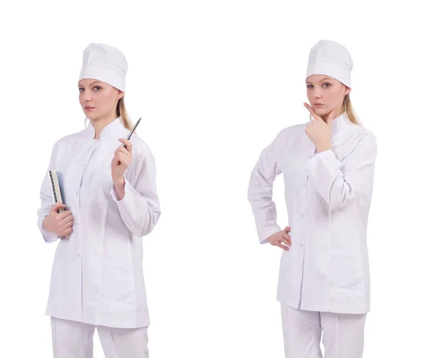 Söt kvinnlig läkare isolerad på vitt — Stockfoto