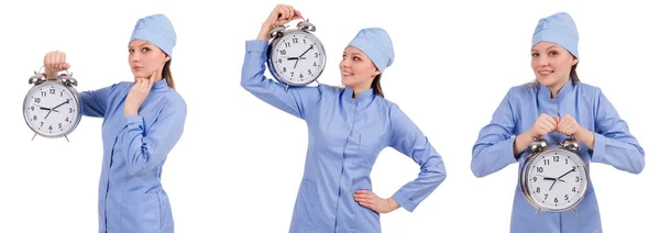 Woman doctor missing her deadlines — Stock Photo, Image