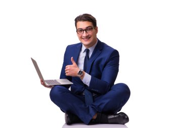 Beyaz izole katta oturan işadamı