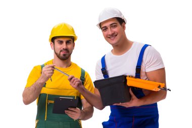 Beyaz arka plan üzerinde izole iki işçi