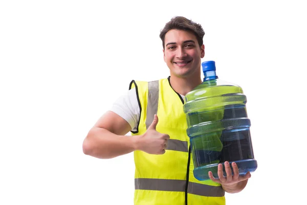 El hombre entrega botella de agua aislada en blanco —  Fotos de Stock