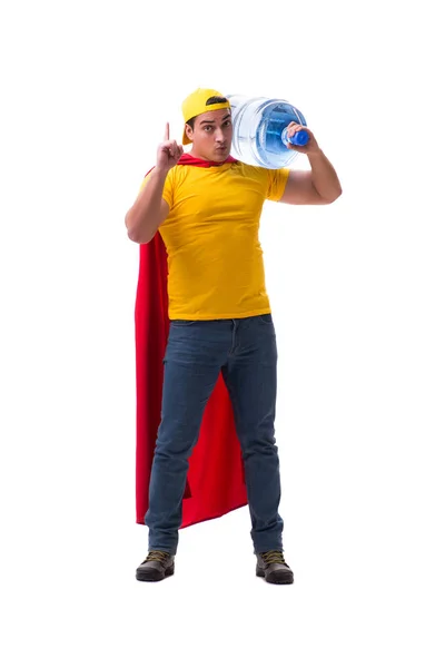 Homem entregando garrafa de água isolada em branco — Fotografia de Stock