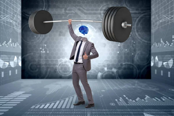 Concept with brain man and dumbbell — Stock Photo, Image