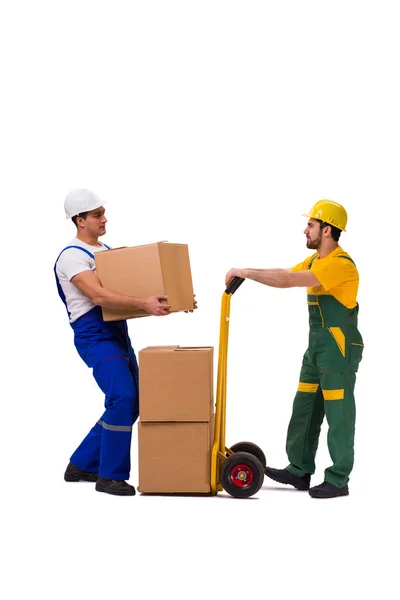 Dois trabalhadores isolados no fundo branco — Fotografia de Stock