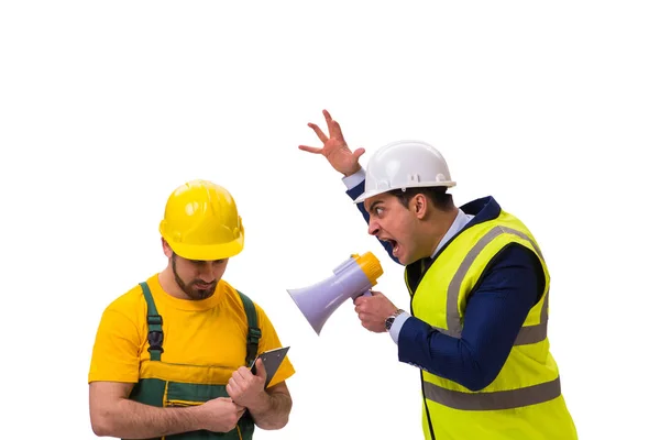 Dois trabalhadores isolados no fundo branco — Fotografia de Stock