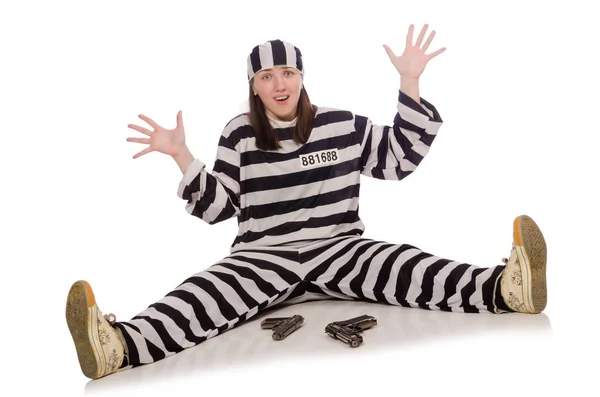 Jeune femme en prison isolée sur blanc — Photo