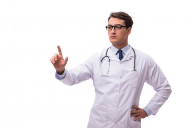 Beyaz arka planda izole genç doktor