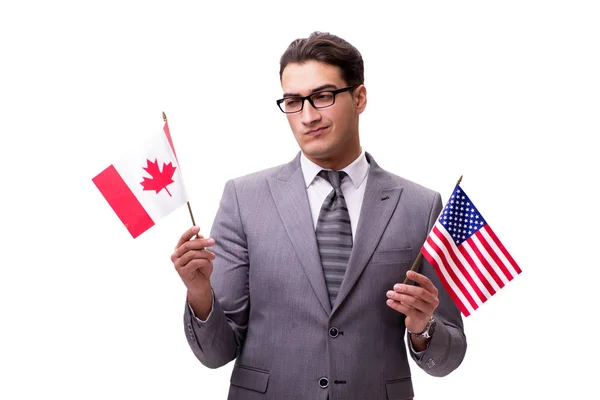 Young businessman with flag isolated on white — Stock Photo, Image