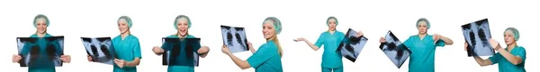 Mujer médico examinando imagen de rayos X —  Fotos de Stock