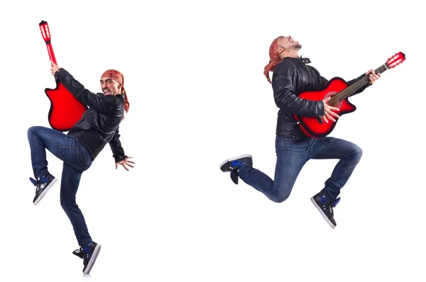 Guitarrista isolado em branco — Fotografia de Stock