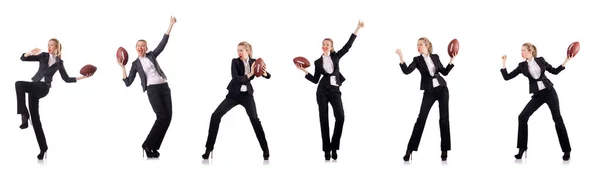 Donna donna d'affari con football americano — Foto Stock