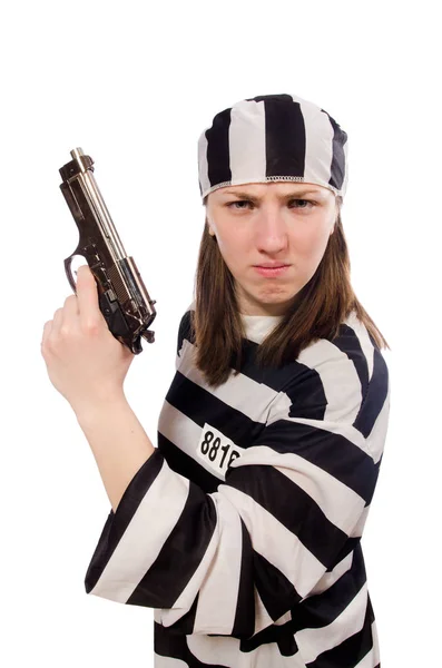 Young woman in prison isolated on white — Stock Photo, Image