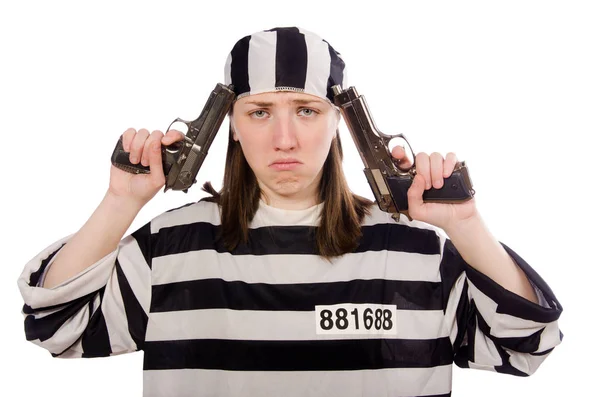 Young woman in prison isolated on white — Stock Photo, Image