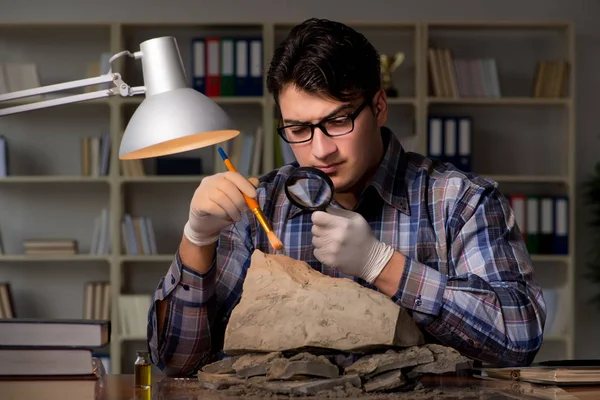 Archeoloog werkt laat in de avond in het kantoor — Stockfoto