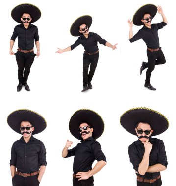 Meksika şapkası takan komik bir adam beyaz şapkalı.