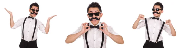 Jovem com bigode isolado em branco — Fotografia de Stock