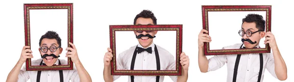 Young man with frame isolated on white — Stock Photo, Image