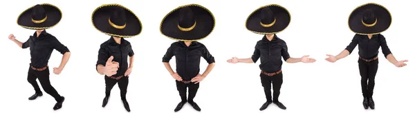 멕시코 솜브레로 모자를 쓰고 흰 옷을 입고 있는 웃긴 남자 — 스톡 사진