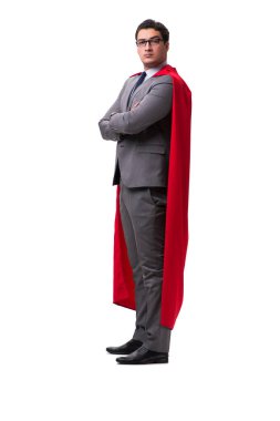 Süper kahraman iş adamı beyazda izole edilmiş