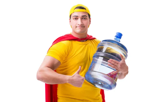 Homme livrant bouteille d'eau isolé sur blanc — Photo