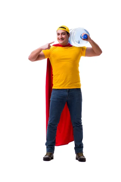 Człowiek dostarczający butelkę wody na białym — Zdjęcie stockowe