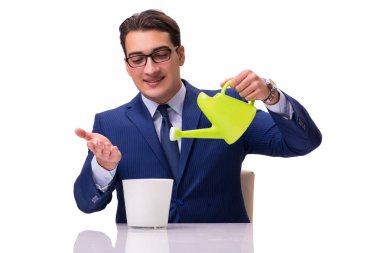 İşadamı ile sulama beyaz izole olabilir