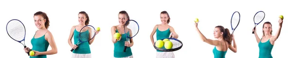 Жінка тенісист ізольовані на білому — стокове фото