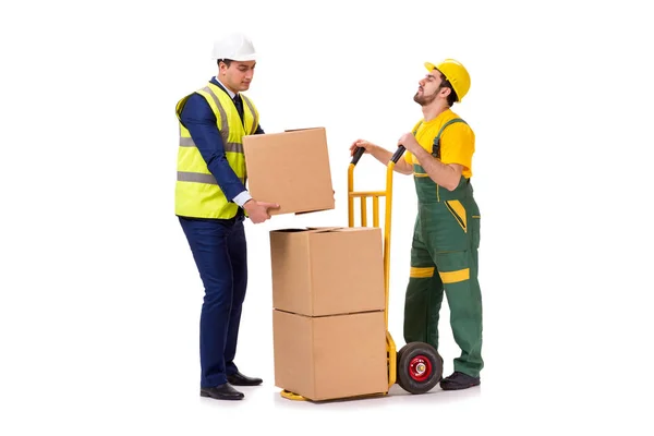 Dois trabalhadores isolados no fundo branco — Fotografia de Stock