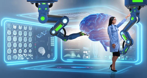 การผ่าตัดสมองโดยใช้แขนหุ่นยนต์ — ภาพถ่ายสต็อก