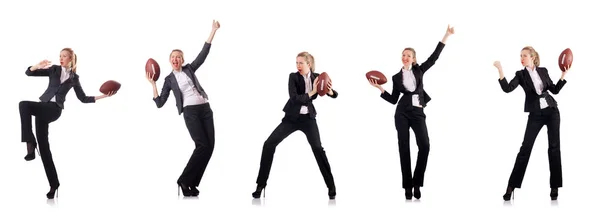 Donna donna d'affari con football americano — Foto Stock