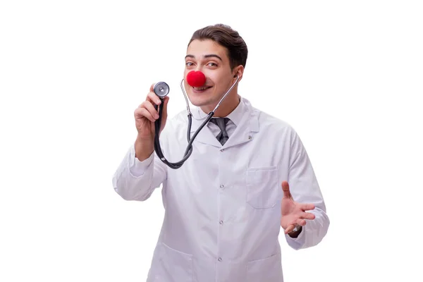 Lustige Clown-Doktor isoliert auf dem weißen Hintergrund — Stockfoto