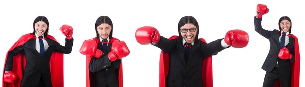 Junger Geschäftsmann Boxer isoliert auf Weiß — Stockfoto