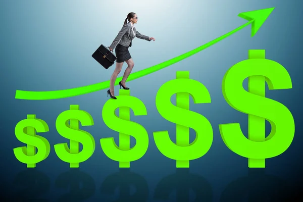 Businesswoman in american dollar concept — Stock Photo, Image