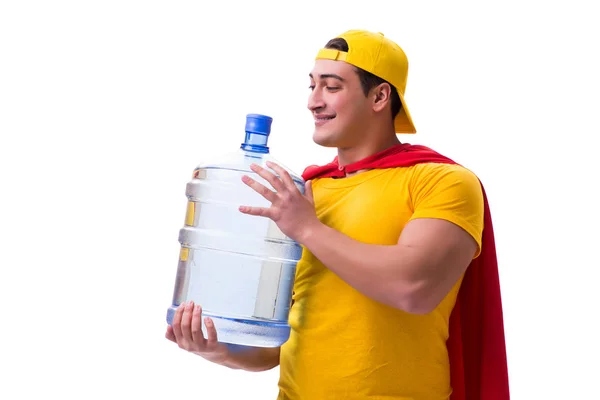 Человек, доставляющий воду бутылку изолированы на белом — стоковое фото