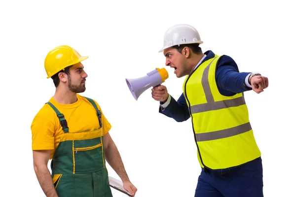 Dois trabalhadores isolados no fundo branco — Fotografia de Stock