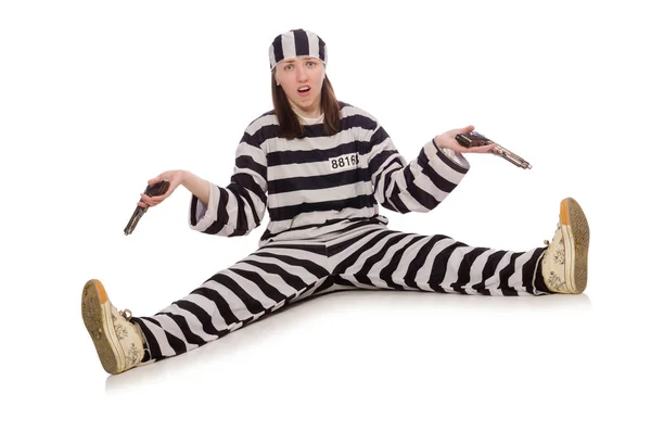 Νεαρή γυναίκα σε φυλακή που απομονώνονται σε λευκό — Φωτογραφία Αρχείου