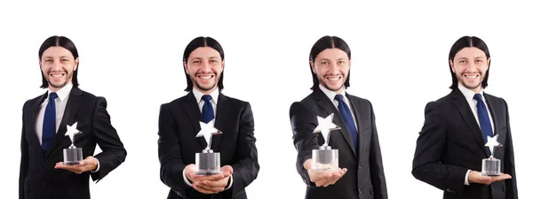 Businessman with star award isolated on white — Stock Photo, Image