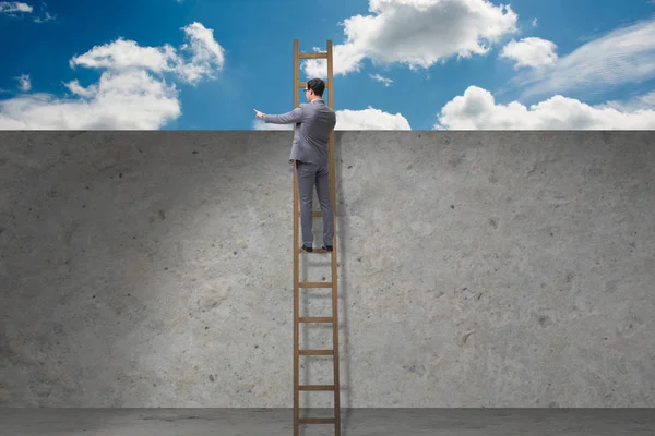 Businessman climbing ladder in business concept