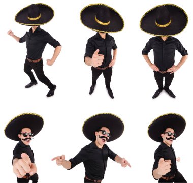 Meksika şapkası takan komik bir adam beyaz şapkalı.