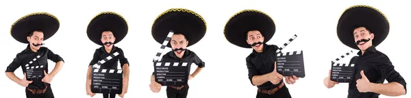 Hombre divertido con sombrero mexicano sombrero aislado en blanco —  Fotos de Stock