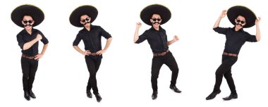 Meksika şapkası takan komik bir adam beyaz şapkalı.