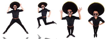 Meksika şapkası takan komik bir adam beyaz şapkalı.