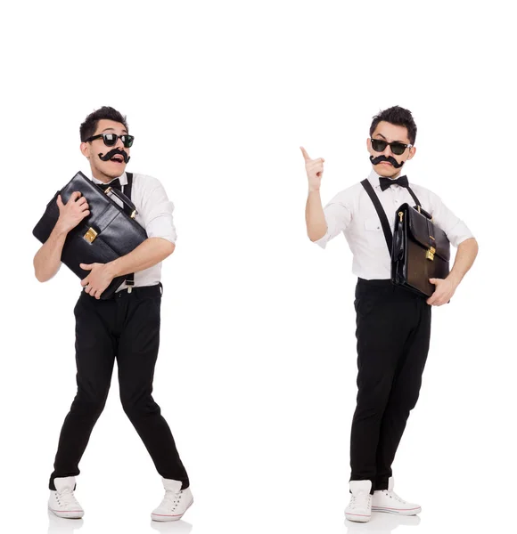 Young man with briefcase isolated on white — Stock Photo, Image