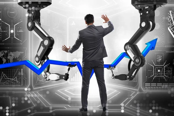 Empresario en concepto de negocio con brazo robótico — Foto de Stock