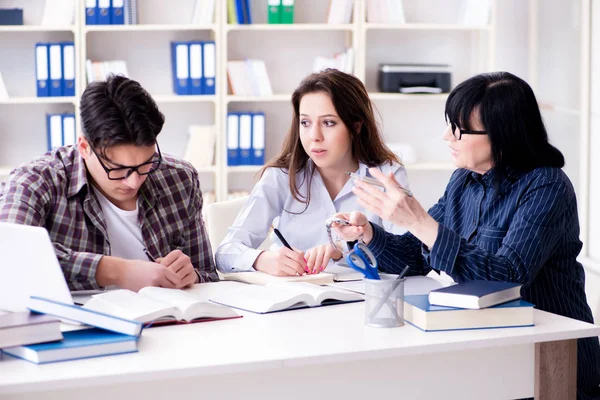 Jeune étudiant et enseignant pendant la leçon de tutorat — Photo